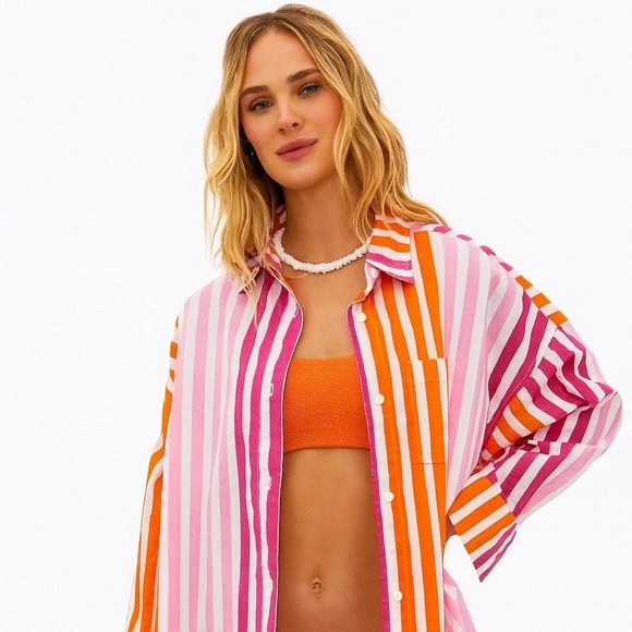 Beach Riot Other - Beach Riot Alexa Striped Button-Down Cover-Up – Pink, Orange & White –  XS/S